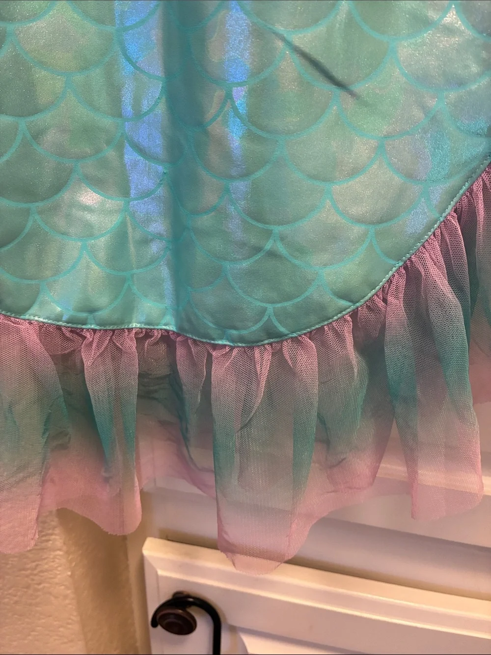Girls Disney Little Mermaid Aqua Mermaid-Scale Skirt w/ Tulle Ruffle hem